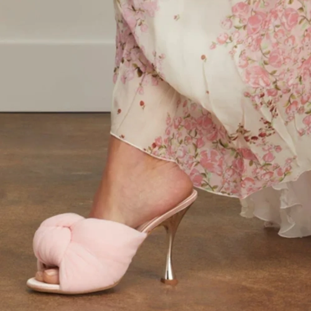 New Giambattista Valli 110mm Maxi Bow Tulle Mirror Quartz Rose Mule Sandals 9 US